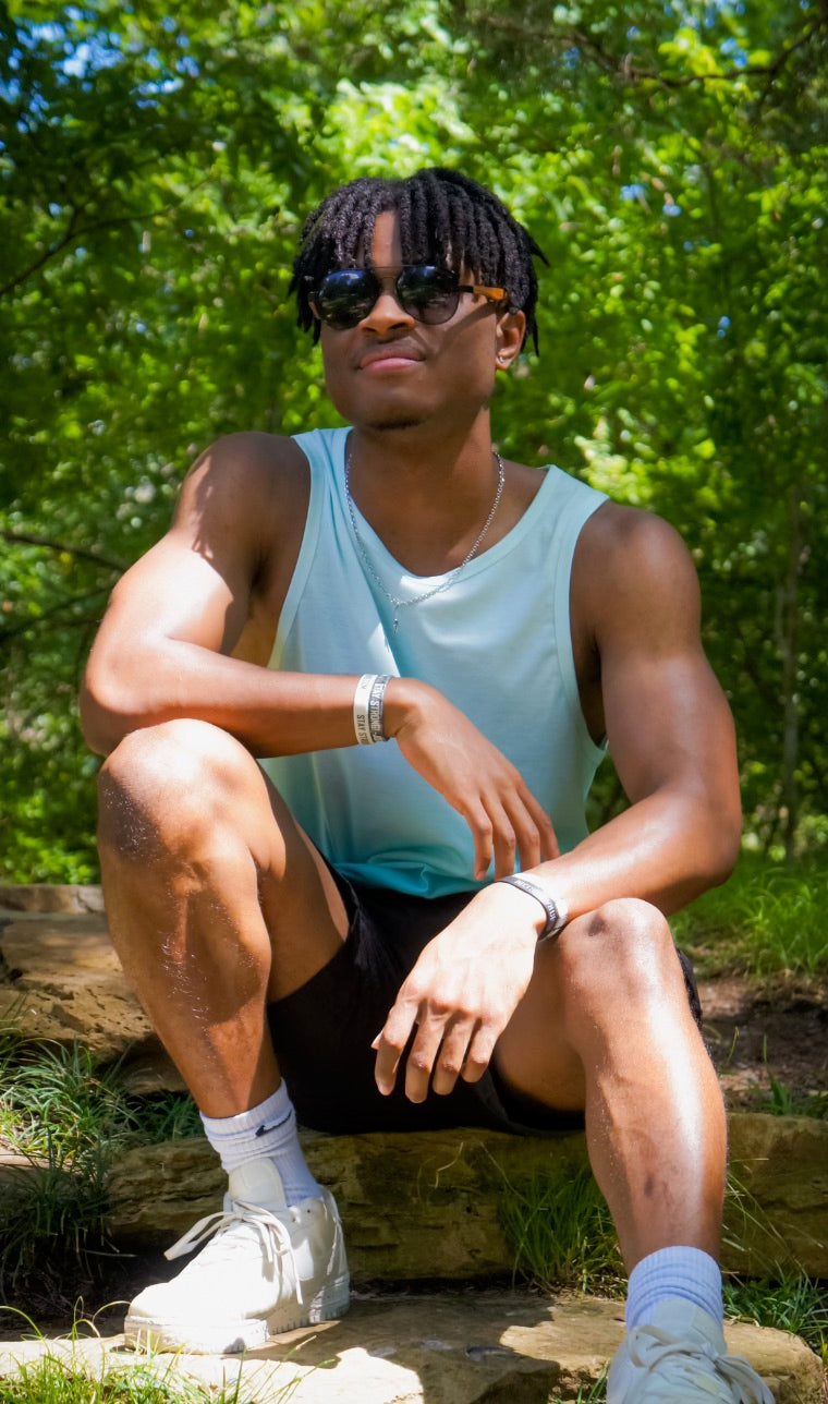 Men’s White and Blue Ombré Tank