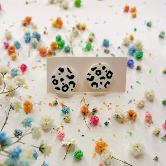 White and Black Animal Print Earrings